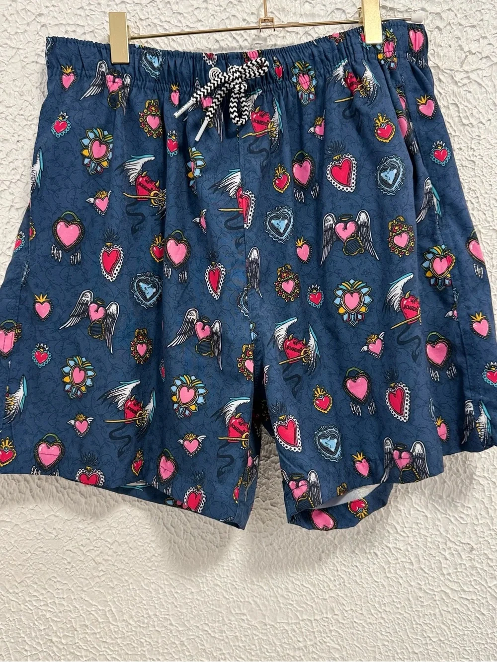 Boardies Apparel Men’s Navy Tattoo Heart Print Swim Trunks Size L
